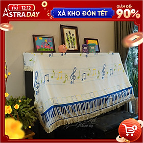 Mua Khăn Phủ Trùm Qua Nắp Phím Đàn Piano Họa Tiết Nốt Nhạc Màu Xanh KC-14