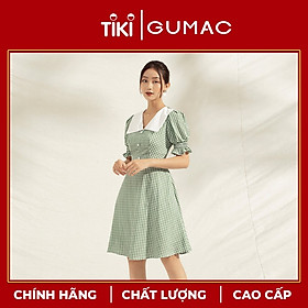 Đầm nữ dáng xòe DA1103 GUMAC thiết kế caro cổ lật trắng