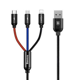Mua Cáp sạc nhanh 3 đầu 3.5A Baseus Three Primary Colors  3 mầu (1 đầu iphone 1 Micro 1 Type C) - Dây sạc và truyền dữ liệu tốc độ cao tích hợp 3 đầu kết nối - hàng chính hãng