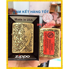 Bật Lửa Ziippo khắc 5 MẶT HÌNH THIẾU NỮ, Vỏ đồng có tem đỏ