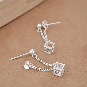 Hoa tai bạc 925 hình lập phương đá lồng thời trang nữ cực xinh