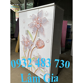 Tủ Nhựa Đài Loan 3 cánh 2 hộc in 3D hoa Kim Cương kích thước cao 1m8 rộng 1m2_new freeship