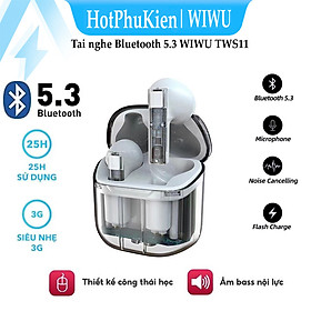 Tai nghe không dây thể thao True Wireless trang bị Bluetooth V5.3 hiệu WIWU Ghost TWS11 kèm hộp sạc lên đến 22h sử dụng liên tục trang bị kết nối bluetooth V5.3, âm thanh chuẩn HD, công nghệ Dynamic 13mm - hàng nhập khẩu