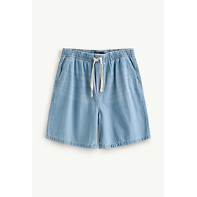 Quần Short Jean ROUTINE Nam Lưng Thun Trơn Ống Rộng Form Loose - 10S24DPS002 | LASTORE MENSWEAR