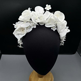 Băng đô cài tóc cô dâu hoa vải trắng 3D mẫu mới t11/2024