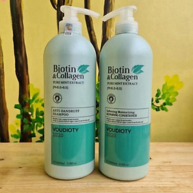 Cặp Dầu Gội Xả Biotin & Collagen Xanh Dương 2 Chai 1000ml To Siêu Mềm Mượt Cho Tóc Khô