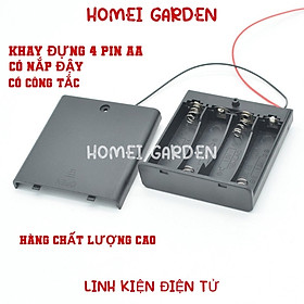 Khay pin có nắp đậy kèm công tắc loại 4 pin để chế tạo đồ chơi chạy pin DIY stem - HM0132