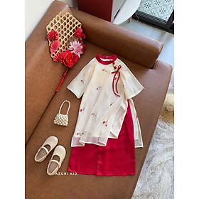 Bộ áo dài tết cho bé gái mẫu Hoa mùa xuân xinh xắn từ 12-45kg hàng thiết kế cao cấp
