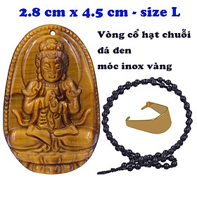 Mặt Phật Đại nhật như lai đá mắt hổ 4.5 cm kèm vòng cổ dây chuỗi hạt đá đen - mặt dây chuyền size lớn - size L, Mặt Phật bản mệnh