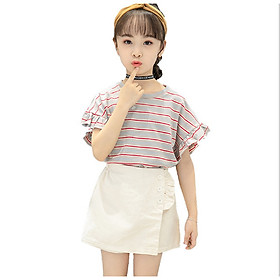 Set bộ áo thun và quần giả váy kaki cho bé gái đi chơi dự tiệc phong cách Hàn Quốc từ 13-38kg BBG002