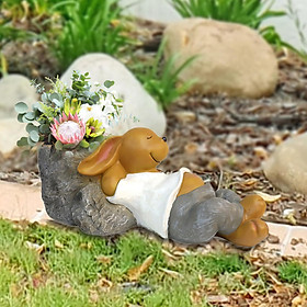 Rabbit Sculpture Flower Pot Succulent Plant Pot Resin Craft for Decoration