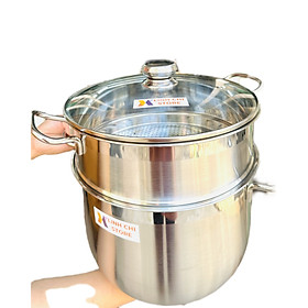 Mua BỘ NỒI XỬNG HẤP INOX  28CM VÀ 30CM 2 TẦNG VUNG KÍNH CƯỜNG LỰC