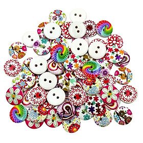 100x Wooden Buttons Mixed Costume Clothing Decor DIY Crafts Fastener 15mm