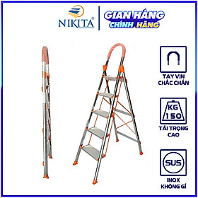 Thang ghế tay vịn gia đình xếp gọn, bậc thang to kèm tay vịn đảm bảo an toàn -Hàng chính hãng NIKITA