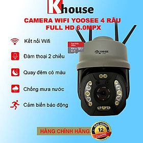 Camera wifi Yoosee 4 Râu 17 Led FULL HD 6.0Mpx, Xoay 360° Chuyên Dụng Ngoài Trời - Hàng Nhập Khẩu