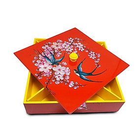 Mua Hộp mứt vuông 4 ngăn vẽ hoa đào cao cấp