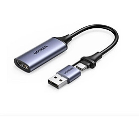 Ugreen 40189 15CM 4K 60Hz HD 1080P Cáp chuyển USB + USB-C sang HDMI âm dùng ghi hình  CM489 Hàng chính hãng