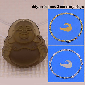 Mặt dây chuyền Phật Di lặc Pha Obsidian 4.5 cm kèm vòng cổ dây chuyền inox - Mặt dây chuyền Phật cười - Mặt đá Phong thủy BÌnh an, Thịnh Vượng