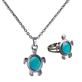 4xMagic Mood Stone Color Change Turtle Necklace Ring Jewelry Set