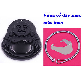 Mặt dây chuyền Phật Di lặc đá đen 4.5 cm ( size lớn ) kèm vòng cổ dây chuyền inox rắn trắng + móc inox trắng, mặt dây chuyền Phật cười