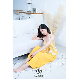Đồ Bộ Mặc Nhà LMcation - Áo dây Clara màu sọc vàng &  Quần váy dài Mila màu vàng