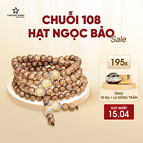 Vòng tay Trầm Hương 108 hạt Ngọc Bảo mix Đá Phong Thủy - Trầm tốc tự nhiên - An yên, đoạn trừ 108 phiền não