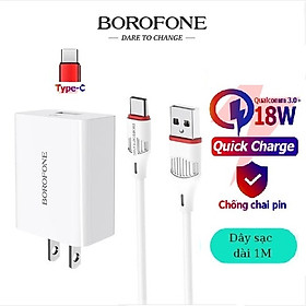 Bộ sạc nhanh 18W 3A Quick chagre 3.0 BOROFONE BA21 cho android chân Type C và Micro Usb, hỗ trợ sạc nhanh 50% pin trong 30p có chip điều chỉnh dòng điện - Hàng Chính Hãng