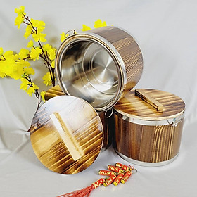 Mua Thùng GỖ làm TÀU HỦ  THỐ ĐỰNG CƠM - Ruột INOX. Dụng cụ dùng làm NỒI Ủ  trữ GẠO đựng chứa trữ thực phẩm