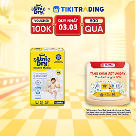 Tã dán em bé Siêu khô thoáng gói Jumbo Unidry G6X size L-40 miếng