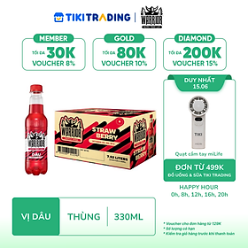 Thùng 24 Chai Nước Tăng Lực Có Gas Warrior Vị Dâu 330ml