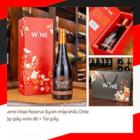Hộp wine đỏ 1 chai Puerto Viejo Reserve Syrah Chile
