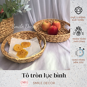 Khay, tô lục bình đựng trái cây Smile Decor trang trí bàn ăn – Round hyacinth basket with handles, iron frame