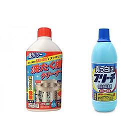 Combo siêu giặt nước tẩy quần áo 600ml Rocket + chai nước tẩy lồng máy giặt 400ml  Nhật Bản