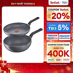Mua Bộ 2 chảo chống dính vân đá Tefal Natura dùng cho bếp ga và hồng ngoại (24cm  26cm) - Hàng chính hãng