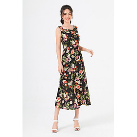 Đầm maxi sát nách, nơ cổ LAMER L63M20H028-F1422 (Đen Họa Tiết Hồng)