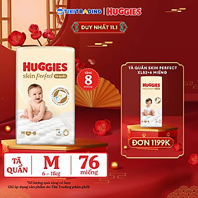Tã quần Huggies Skin Perfect M Super Jumbo 70+6 miếng với 2 vùng thấm giảm kích ứng da