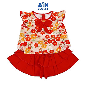 Bộ quần áo Ngắn bé gái họa tiết Bé Nơ Đỏ Cotton - AICDBGOIVGHW - AIN Closet