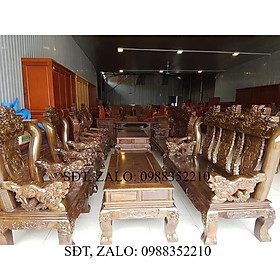 Bộ bàn ghế nghê 3 đầu gỗ mun đuôi công
