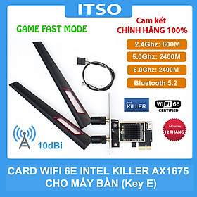 Mua Card WIFI Bluetooth Intel Killer AX1675 (AX210) - Công nghệ WIFI 6E tốc độ 5374 Mbps tích hợp Bluetooth 5.3 kèm bộ đầu chuyển PCI - Hàng nhập khẩu