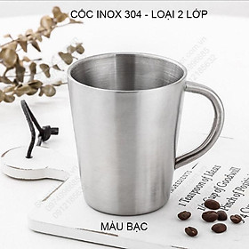 Cốc ly bằng inox 304 loại 2 lớp 300ml có tay cầm, chuyên dùng uống cà phê, trà, sữa, nước nóng hay lạnh đa năng