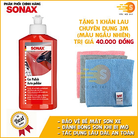 Kem đánh bóng và làm sạch sơn xe và kim loại Sonax 300100 250ml - tặng 1 khăn 3M màu ngẫu nhiên - bảo vệ sơn, tác dụng lâu dài, không làm hại sơn