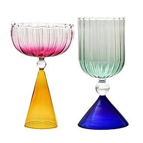 2Pieces Drinking Cup Colorful Glass Bowl for Pudding
