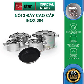 Bộ nồi và chảo chống dính vân đá inox 304 cao cấp Fivestar Plus 5 món nắp kính , dùng được mọi bếp