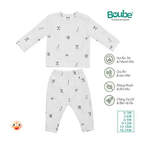 Bộ quần áo dài tay cúc bấm vai họa tiết xinh xắn cho bé  Boube, Vải Cotton organic thoáng mát - Size 0-24M
