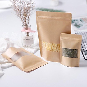 100gr túi zip giấy kraft có khung cửa sổ đáy đứng