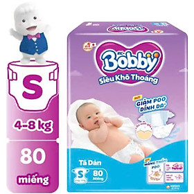 Tã Dán Trẻ Em Bobby Size S 80 Miếng ( S80 Cho Bé 4 Đến 8 Kg) Êm Mềm Khô Thoáng - Bỉm Dán Bobby Size S