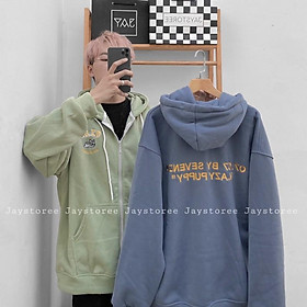 Áo Khoác Hoodie Zip Nỉ Bông 07.07 màu Xanh xám/Nam nữ Unisex/ Jaystoree