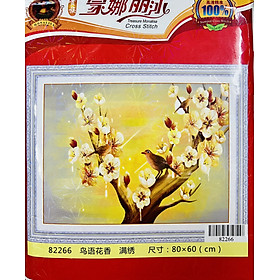 Tranh thêu kín chữ thập Hoa mai kim sắc 82266, kích thước 80 x 60 cm