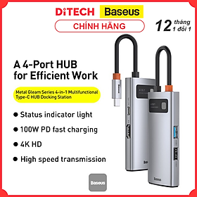 HUB chuyển đổi Baseus Metal Gleam Type-C 4 trong 1, Xám - Hàng chính hãng