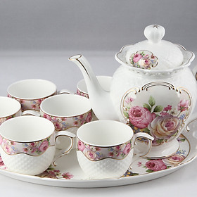 Bộ tách trà khay Sứ Ceramic Porcelain (Bình 1.2L) (Nhiều hoa văn)